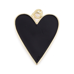 Black Brass Enamel Pendants, Real 18K Gold Plated, Long-Lasting Plated, Heart, Black, 27x22x2mm, Hole: 3mm, jump rings: 5x1mm