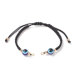 Black Adjustable Braided Nylon Thread Link Bracelet Making, with Resin Evil Eye, Real 18K Gold Plated Brass Beads & 304 Stainless Steel Jump Rings, Black, 6 inch(15.2cm), Hole: 3mm