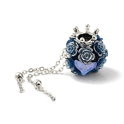 Marine Blue Polymer Clay Rhinestone Beads, with Acrylic & Glass Cabochon & Alloy Chain, Rose with Crown & Fishtail, Marine Blue, 21~22x19x18.5~19mm, Hole: 1.8mm