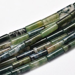 Moss Agate Natural Moss Agate Column Bead Strands, 13~14x4~5mm, Hole: 1mm, about 29pcs/strand, 15.7 inch