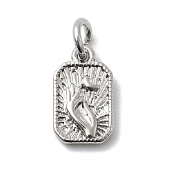 Платинированный Латунь прелести, прямоугольник с рукой, долговечный, стойки покрытие, с целью перехода в кольце, Реальная платина, 12.5x7.5x2 мм, отверстие : 3.2 мм