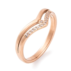 Розовое Золото 304 кольцо из нержавеющей стали для женщин, с кубического циркония, розовое золото , 6.5 мм, внутренний диаметр: 19 мм