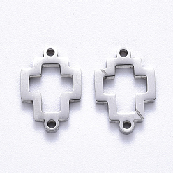 Stainless Steel Color 201 Stainless Steel Links Connectors, Laser Cut, Hollow, Cross, Stainless Steel Color, 16.5x11.5x1.5mm, Hole: 1.2mm