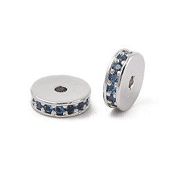 Темно-Голубой Стойки обшивки латунь микро проложить кубического циркония бусы, долговечный, без свинца и без кадмия, Плоский круглый / диск, Реальная платина, глубокое синее небо, 8x2.3 мм, отверстие : 1.2 мм