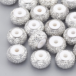 White Resin Rhinestone Beads, Rondelle, White, 10x6mm, Hole: 2mm