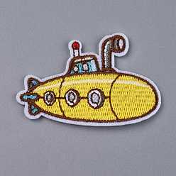 Gold Computerized Embroidery Cloth Iron on/Sew on Patches, Costume Accessories, Submarine, Gold, 45x65x2mm
