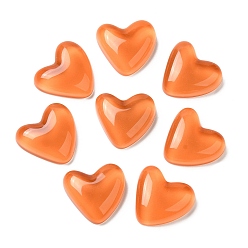 Coral Translucent Resin Cabochons, Heart, Coral, 24x25.5x8mm