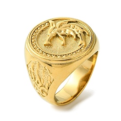 Золотой Плоский круглый с дельфином 304 перстни-печатки из нержавеющей стали, широкое кольцо для мужчин, ионное покрытие (ip), золотые, размер США 13 (22.2 мм)