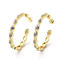 Средно-синий Эмалированные серьги-гвоздики с эффектом сглаза, серьги-кольца из настоящей позолоченной латуни 18k для женщин, светло-синий, 33x3.5 мм, штифты : 0.7 мм