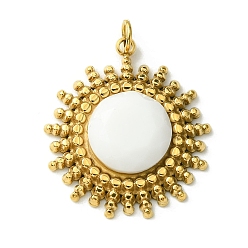 White Jade Ion Plating(IP) 304 Stainless Steel Pave Faceted Natural White Jade Pendants, Sun Charms, Real 14K Gold Plated, 22x19.5x5mm