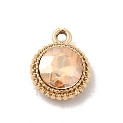 Bisque UV Plating Alloy Glass Pendants, Golden, Flat Round Charms, Bisque, 17.5x14x5.5mm, Hole: 2mm
