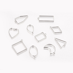 Platinum Rack Plating Alloy Open Back Bezel Pendants, For DIY UV Resin, Epoxy Resin, Pressed Flower Jewelry, Mixed Shapes, Platinum, 33~49x20~44x3.5~3.8mm, Hole: 2.8~4mm, 10pcs/set
