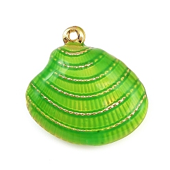 Весенне-зеленый Латунь эмаль подвески, подвески в форме ракушек, стойки покрытие, долговечный, без кадмия и без свинца, реальный 18 k позолоченный, весенний зеленый, 19x20x8 мм, отверстие : 1 мм
