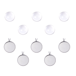 Stainless Steel Color DIY Pendants Making, with 304 Stainless Steel Cabochon Settings and Clear Half Round Glass Cabochons, Flat Round, Stainless Steel Color, Cabochons: 18x9.5~10mm, Settings: 24x19.5x2mm, 2pcs/set