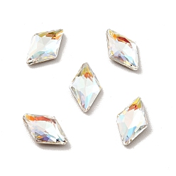 Light Crystal AB K9 Glass Rhinestone Cabochons, Flat Back & Back Plated, Faceted, Rhombus, Light Crystal AB, 8x5x2mm