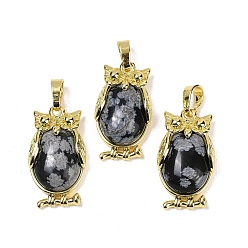 Снежный Обсидиан Подвеска из натуральной снежинки из обсидиана, с латунной фурнитурой , без свинца и без кадмия, долговечный, сова, 28.5x15.5x7 мм, отверстие : 5x8 мм