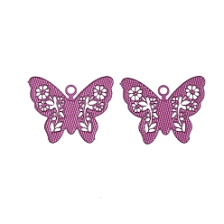 Средний Фиолетово-красный Аэрозольная краска 430 подвески из нержавеющей стали, Бабочка с цветком, средне фиолетовый красный, 11.5x14x0.3 мм, отверстие : 1.2 мм