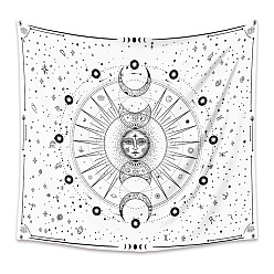 White Polyester Tapestry Wall Hanging, Sun and Moon Psychedelic Wall Tapestry with Art Chakra Home Decorations for Bedroom Dorm Decor, Rectangle, White, 1300x1500mm