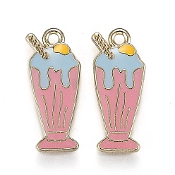 Pink Light Gold Plated Alloy Jewelry Enamel Pendants, Ice Cream, Pink, 21x9.5x2.5mm, Hole: 1.7mm