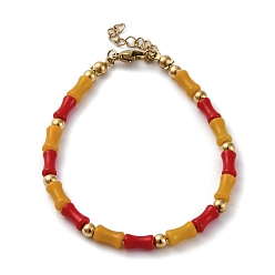 Красный 304 из нержавеющей стали браслеты для женщин, колонка, со стеклянными и стальными бусинами, красные, 7-1/8 дюйм (18.1 см)