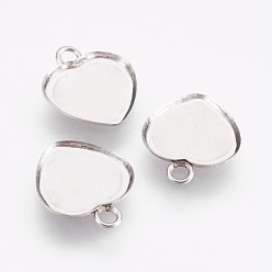 Stainless Steel Color 304 Stainless Steel Pendant Cabochon Settings, Plain Edge Bezel Cups, Heart, Stainless Steel Color, Tray: 10x10mm, 13x11x1mm, Hole: 1.6mm