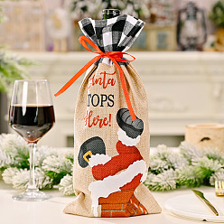 STOP wine bag black and white plaid inverted leg Christmas decoration Santa Claus climbing chimney plaid wine bottle bag Christmas champagne bottle bag decoration