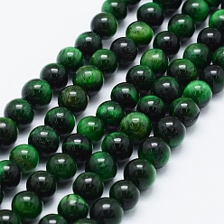 Green Natural Tiger Eye Beads Strands, Dyed & Heated, Round, Green, 6mm, Hole: 1mm, about 65pcs/strand, 14.6 inch(37cm)
