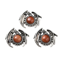 Goldstone Synthetic Goldstone Pendants, Dragon Charms, with Rack Plating Antique Silver Tone Alloy Findings, Cadmium Free & Lead Free, 40x48x12mm, Hole: 9x6mm