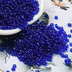 Medium Blue Transparent Colours Glass Seed Beads, Cylinder, Medium Blue, 2.5x1.7mm, Hole: 1.2mm