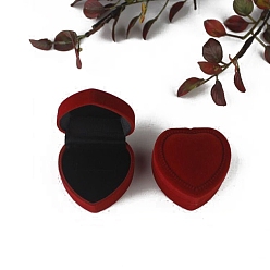 Dark Red Velvet Organizer Ring Box, Portable Jewelry Storage Case, Heart, Dark Red, 4.8x4.8x3.5cm