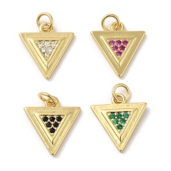 Mixed Color Rack Plating Brass Micro Pave Cubic Zirconia Pendants, Cadmium Free & Lead Free, Long-Lasting Plated, Real 18K Gold Plated, Triangle, Mixed Color, 15.5x14.5x2mm, Hole: 3.2mm