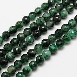 Dark Green Natural Malaysia Jade Bead Strands, Faceted Round Dyed Beads, Dark Green, 4mm, Hole: 1mm, about 91pcs/strand, 14.5 inch
