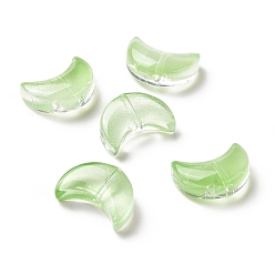 Yellow Green Transparent Spray Painted Glass Beads, Crescent Moon, Yellow Green, 14x9.5x5mm, Hole: 1mm