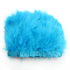 Deep Sky Blue Turkey Feather Fringe Trimming, Costume Accessories, Dyed, Deep Sky Blue, 5-1/8 inch(130mm), about 2.19 Yards(2m)/Bag
