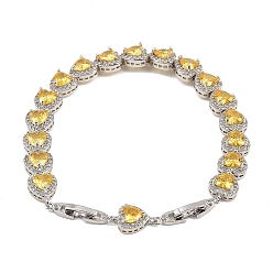Желтый Теннисные браслеты из платиновой латуни с микропаве из кубических цирконий, браслеты для женщин, сердце, с группы часы застежками, долговечный, желтые, 8-7/8 дюйм (22.5 см)