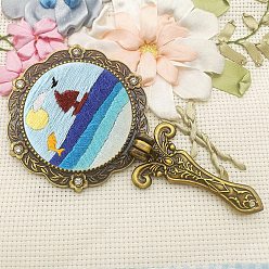 Colorful Sailboat Pattern DIY Folding Mirror Embroidery Kit, including Embroidery Needles & Thread, Cotton Fabric, Colorful, 145x75mm