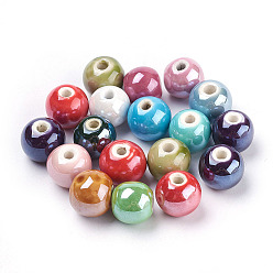 Mixed Color Handmade Porcelain Beads, Pearlized, Round, Mixed Color, 16mm, Hole: about 2~4mm