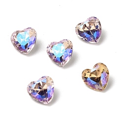 Pink Стеклянные стразы кабошоны, задние и задние, сердце, розовые, 8x8x4 мм