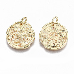 Real 18K Gold Plated Brass Charms, with Jump Rings, Nickel Free, Compass, Real 18K Gold Plated, 14.5x1.5mm, Jump Ring: 5x0.8mm, Inner Diameter: 3.4mm