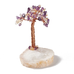 Amethyst Natural Amethyst with Citrine Chips and Natural Quartz Crystal Pedestal Display Decorations, Healing Stone Tree, for Reiki Healing Crystals Chakra Balancing, with Rose Gold Plated Brass Wires, Lucky Tree, 57~86x59~69x95~110mm