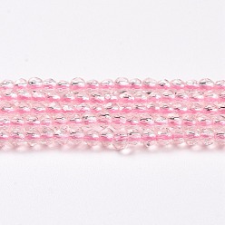 Flamingo Transparent Glass Beads Strands, Faceted Round, Flamingo, 2x2mm, Hole: 0.6mm, about 184pcs/strand, 14.49''(36.8cm)