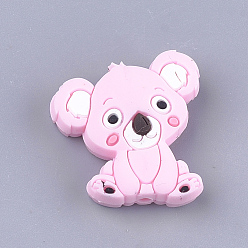 Pearl Pink Food Grade Eco-Friendly Silicone Focal Beads, Chewing Beads For Teethers, DIY Nursing Necklaces Making, Koala, Pearl Pink, 28x26x8mm, Hole: 2mm