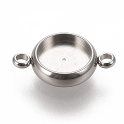 Stainless Steel Color 304 Stainless Steel Links Connectors Settings, Plain Edge Bezel Cups, Flat Round, Stainless Steel Color, Tray: 8mm, 16x10.5x3mm, Hole: 1.8mm