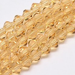Sandy Brown Imitate Austrian Crystal Bicone Glass Beads Strands, Grade AA, Faceted, Sandy Brown, 3x3.5mm, Hole: 0.8mm, about 120~125pcs/strand, 14.8 inch
