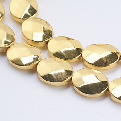Golden Plated Non-magnetic Synthetic Hematite Beads Strands, Smooth Surface, Faceted, Oval, Golden Plated, 10x8x3.5mm, Hole: 0.5mm, about 40pcs/strand, 15.9 inch(40.5cm)
