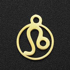 Leo 201 Stainless Steel Charms, Flat Round with Constellation, Golden, Leo, 13.4x10.8x1mm, Hole: 1.5mm