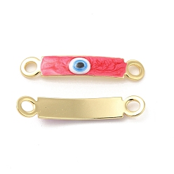 Red Brass Connector Charms, Curved Rectangle Links with Evil Eye Pattern, with Enamel, Real 18K Gold Plated, Long-Lasting Plated, Red, 30x5x2mm, Hole: 3mm