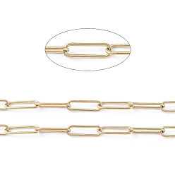 Golden 304 Stainless Steel Paperclip Chains, Drawn Elongated Cable Chains, Soldered, with Spool, Golden, Links: 14x4x1mm, about 32.8 Feet(10m)/roll