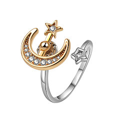 Золотой Луна со звездочкой из циркония, вращающееся кольцо, латунное открытое кольцо-манжета для успокоения беспокойства, медитации, золотые, размер США 8 (18.1 мм)