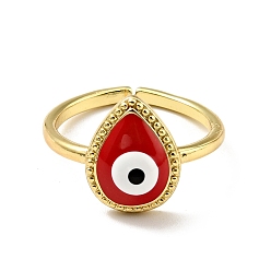 Красный Эмалевая капля с дурным глазом открытое кольцо-манжета, позолоченные латунные украшения для женщин, без кадмия и без свинца, красные, размер США 7 (17.3 мм)